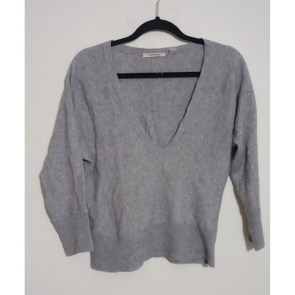 Country Road Grey Wool Blend Deep V-Neck Sweater Cozy Womens Large